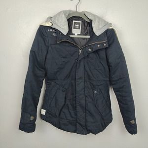 G Star Raw Storm Hooded Jacket Womens Small Black Full Zip 100% Cotton Biker